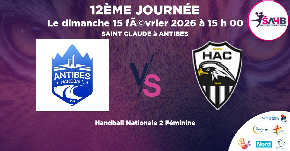 Nationale 2 Féminine handball, O. ANTIBES JUAN LES PINS VS AJACCIO - SAINT CLAUDE à ANTIBES à 15 h 00