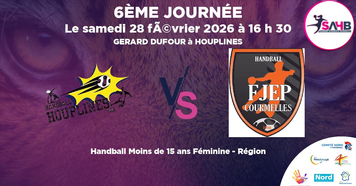Moins de 15 ans Féminine - Région handball, HOUPLINES - PERENCHIES U15F VS ELITE AXONAISE U15F COURMELLES - GERARD DUFOUR à HOUPLINES à 16 h 30