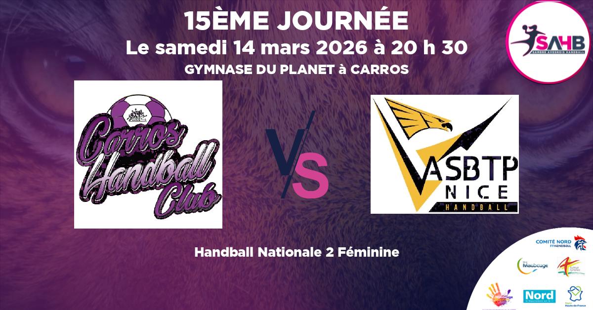 Nationale 2 Féminine handball, CARROS VS ASNICE - GYMNASE DU PLANET à CARROS à 20 h 30