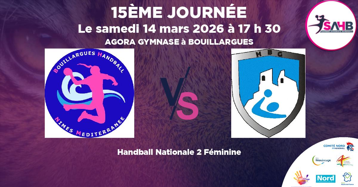 Nationale 2 Féminine handball, BOUILLARGUES NIMES MEDITERRANEE VS GARDEEN - AGORA GYMNASE à BOUILLARGUES à 17 h 30
