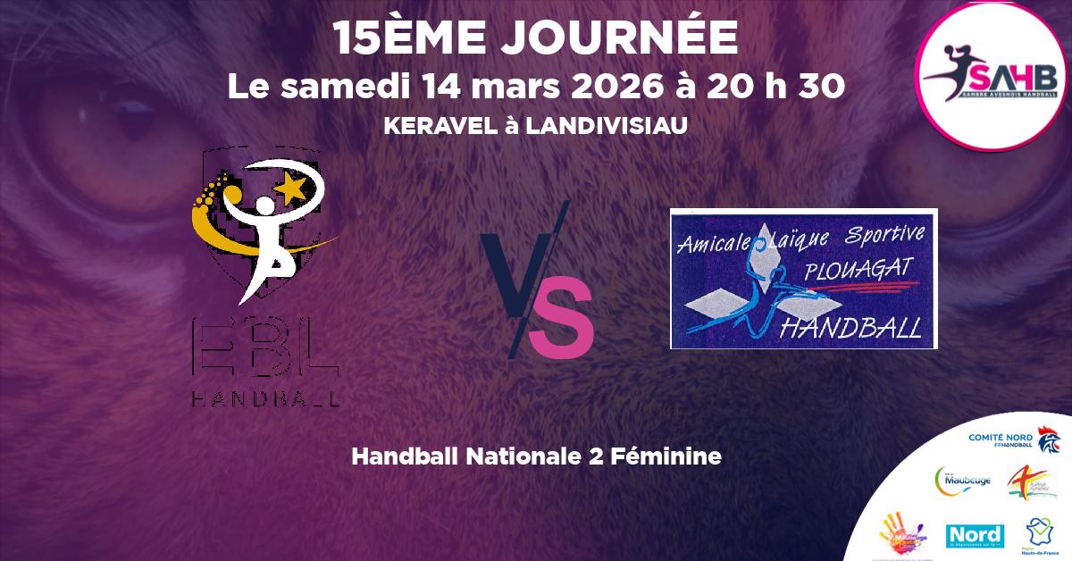 Nationale 2 Féminine handball, BRO LEON VS PLOUAGAT - KERAVEL à LANDIVISIAU à 20 h 30