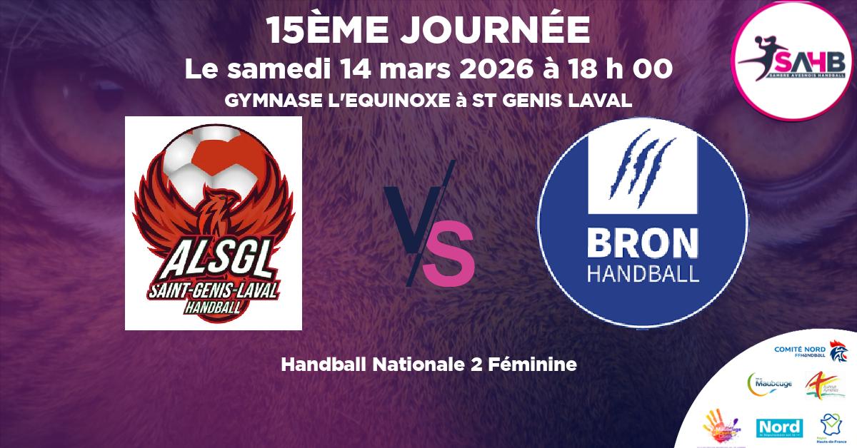 Nationale 2 Féminine handball, ST GENIS LAVAL VS BRON - GYMNASE L'EQUINOXE à ST GENIS LAVAL à 18 h 00