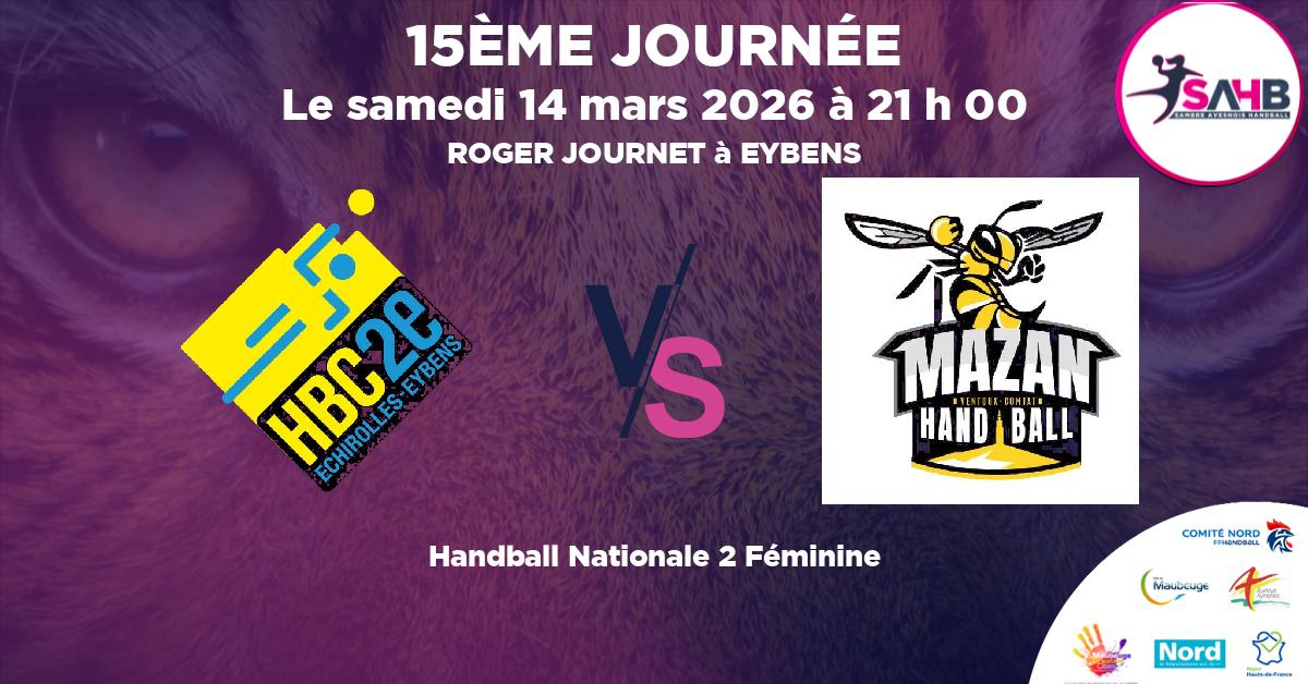 Nationale 2 Féminine handball, ALPINES GRENOBLE METROPOLE N2 VS MAZAN SORGUES N2 - ROGER JOURNET à EYBENS à 21 h 00