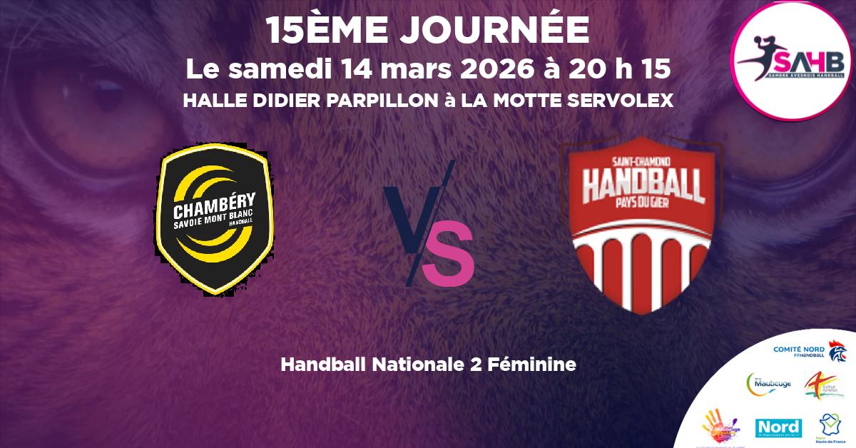 Nationale 2 Féminine handball, CHAMBERY SAVOIE MONT-BLANC FEMININES VS ST CHAMOND PAYS DU GIER - HALLE DIDIER PARPILLON à LA MOTTE SERVOLEX à 20 h 15
