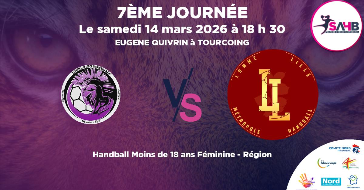 Moins de 18 ans Féminine - Région handball, TOURCOING U18F VS LILLE METROPOLE LOMME - MON'S U18F - EUGENE QUIVRIN à TOURCOING à 18 h 30