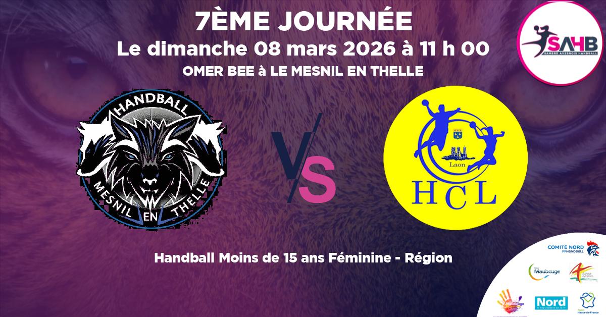 Moins de 15 ans Féminine - Région handball, PAYS DE THELLE MESNIL EN THELLE U15F VS LAON - OMER BEE à LE MESNIL EN THELLE à 11 h 00