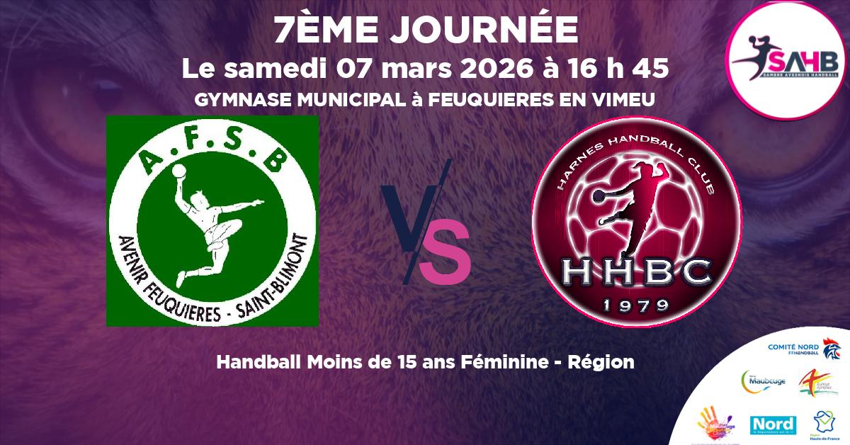 Moins de 15 ans Féminine - Région handball, U15F AFSB-EAL ABBEVILLE AFSB VS HARNES - GYMNASE MUNICIPAL à FEUQUIERES EN VIMEU à 16 h 45